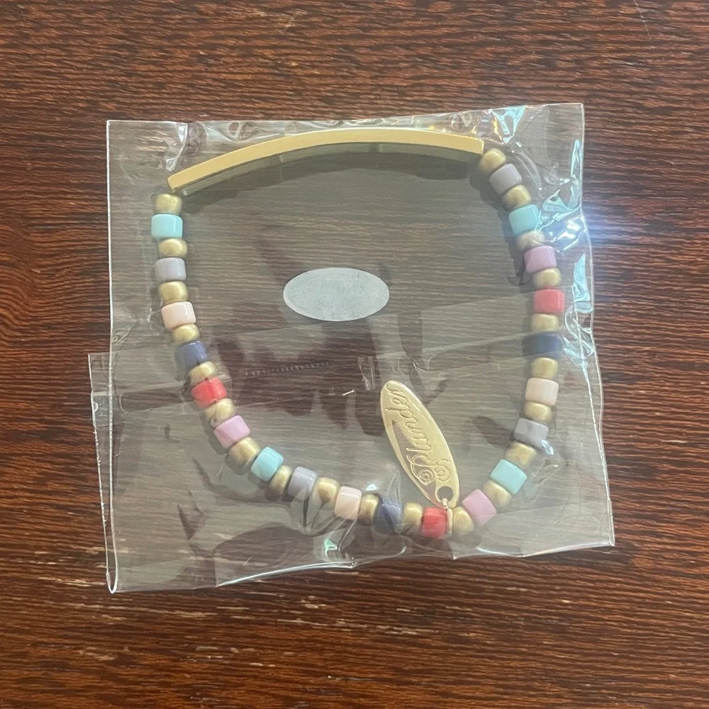 Plunder Multicolor Bead Bracelet w/Gold Engravable Rectangular Plate. New in bag - Picture 5 of 5